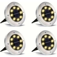 4'lü Solar Panelli Kazıklı Bahçe Aydınlatması 8 Ledli Güneş Enerjili 4'lü Solar LED Seti Metal Kasa