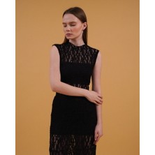 Sıfır Kol Dantel Dantel Gübür Pamuk Bluz Siyah JB201545568