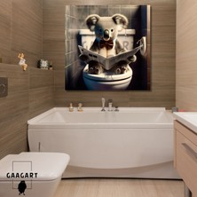 Tekli Kare Kanvas Banyo Tablosu Gazete Okuyan Papyonlu Koala