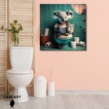 Tekli Kare Kanvas Banyo Tablosu Gazete Okuyan Yeşil Koala