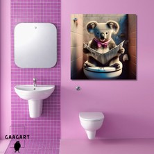 Tekli Kare Kanvas Banyo Tablosu Gazete Okuyan Pembe Koala