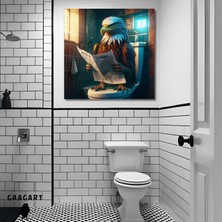 Tekli Kare Kanvas Banyo Tablosu Gazete Okuyan Kartal