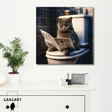 Tekli Kare Kanvas Banyo Tablosu Gazete Okuyan Yaslanmış British