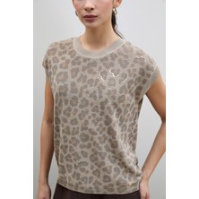 Leopar Baskılı Varak Detaylı Kazak