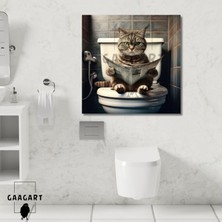 Tekli Kare Kanvas Banyo Tablosu Gazete Okuyan Yeşil Gözlü Tekir