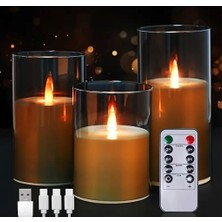 Şarj Edilebilir LED Mum 3’lü Uzaktan Kumandalı&zamanlayıcılı Mum Görünümlü 210 Saat Romantik Işık