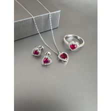 Zeta Jewel Gümüş Kalpli  Yüzük Kolye Küpe Seti