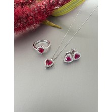 Zeta Jewel Gümüş Kalpli  Yüzük Kolye Küpe Seti