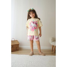 Sacro Kids Hello Kity Desenli Şort-Tişört Yazlık Kız Çocuk Takım