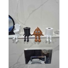 4'lü Eğlenceli Banyo Dekoratif Figür Seti /tuvalet Kağıdı, Çöp Kovası, Kaka Emojisi ,klozet Aksesuar