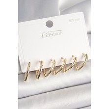 Tua Moda 925 Ayar Gümüş Çivi Pirinç Gold Renk Üçgen Model Kadın Küpe Seti