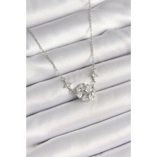 316L Çelik Gümüş Renk Zirkon Taşlı Hilal Kalp Model Kadın Kolye