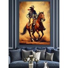 At Üstünde Kovboy Dekoratif Kanvas - Mdf Ahşap Tablo