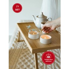 Çizgili Beton Tealight Mumluk 2’li Set – Modern El Yapımı Dekoratif Mumluk