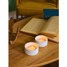 Çizgili Beton Tealight Mumluk 2’li Set – Modern El Yapımı Dekoratif Mumluk