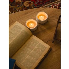 Çizgili Beton Tealight Mumluk 2’li Set – Modern El Yapımı Dekoratif Mumluk