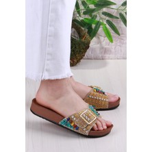 Fort Pienn 20050 Anatomik Rahat Taşlı Boncuklu Tek Tokalı Kadın Terlik