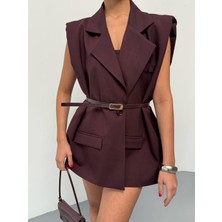 Premium Kalite Kemerli Oversize Kesim Vatkalı Blazer Yelek