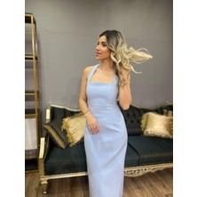 Boyun Askılı Sırtı Açık Midi Boy Elbise