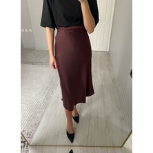 Yüksek Bel Midi Boy Saten Etek