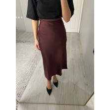 Yüksek Bel Midi Boy Saten Etek