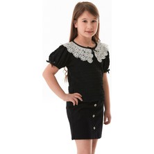 Fiyonk ve Dantel Detaylı Bebe Yaka Kız Çocuk Bluz