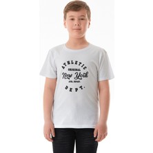 %100 Pamuk Athletic Yazı Baskılı Erkek Çocuk Tişört