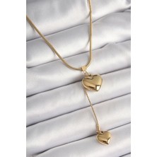 316L Çelik Gold Renk Tüp Zincir Model 3D Sallantı Kalp Model Kadın Kolye