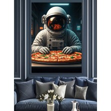 Pizza Astronotu Dekoratif Kanvas - Mdf Ahşap Tablo