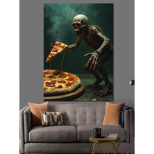 Pizza Yiyen Zombi Dekoratif Kanvas - Mdf Ahşap Tablo