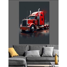 Kırmızı Tır ve Asfalt Dekoratif Kanvas - Mdf Ahşap Tablo