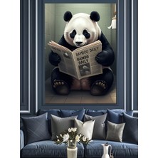 Gazete Okuyan Panda Dekoratif Kanvas - Mdf Ahşap Tablo