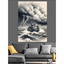 Fırtınada Gemi Dekoratif Kanvas - Mdf Ahşap Tablo