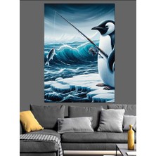 Penguen Balıkçı Dekoratif Kanvas - Mdf Ahşap Tablo