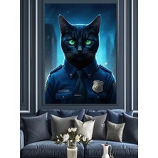 Karizma Tablo Polis Kıyafetli Kedi Dekoratif Kanvas - Mdf Ahşap Tablo