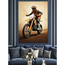Karizma Tablo Zıplayan Motokros Yarışçısı Dekoratif Kanvas - Mdf Ahşap Tablo