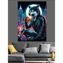 Karizma Tablo Motorcu Kurt Dekoratif Kanvas - Mdf Ahşap Tablo