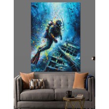 Karizma Tablo Dalgıç ve Gemi Enkazı Dekoratif Kanvas - Mdf Ahşap Tablo