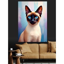 Karizma Tablo Parlak Gözlü Siyam Kedisi Dekoratif Kanvas - Mdf Ahşap Tablo