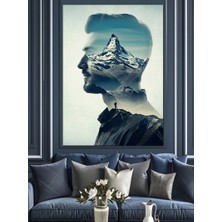 Karizma Tablo Dağ ve Insan Portresi Dekoratif Kanvas - Mdf Ahşap Tablo