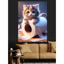 Karizma Tablo Rulo Kağıt Üzerinde Kedi Dekoratif Kanvas - Mdf Ahşap Tablo