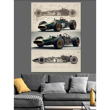 Karizma Tablo Eski Tarz Yarış Arabaları ve Şeması Dekoratif Kanvas - Mdf Ahşap Tablo