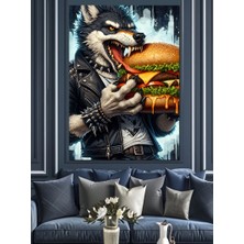 Ekart Burger Yiyen Kurt Dekoratif Kanvas - Mdf Ahşap Tablo