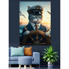 Ekart Kaptan Kedi Dekoratif Kanvas - Mdf Ahşap Tablo