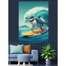 Ekart Sörfçü Köpekbalığı Dekoratif Kanvas - Mdf Ahşap Tablo