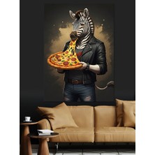 Ekart Pizza Yiyen Zebra Dekoratif Kanvas - Mdf Ahşap Tablo