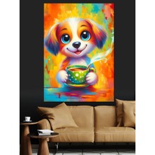 Ekart Renkli Köpek Dekoratif Kanvas - Mdf Ahşap Tablo