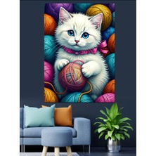 Ekart Yün Topu Ile Oynayan Kedi Dekoratif Kanvas - Mdf Ahşap Tablo
