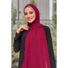 Taş Detaylı Şifon Şal 2026 Bordo