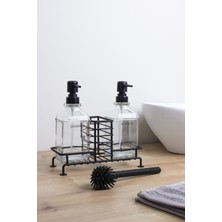 Okyanus Home Siyah Pompalı Fırçalı ve Standlı Ikili Kare Cam Sıvı Sabunluk 500ML